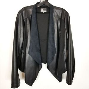 Kut from the Cloth Women Faux Leather Open Front Jacket Size‎ L Black Stretch